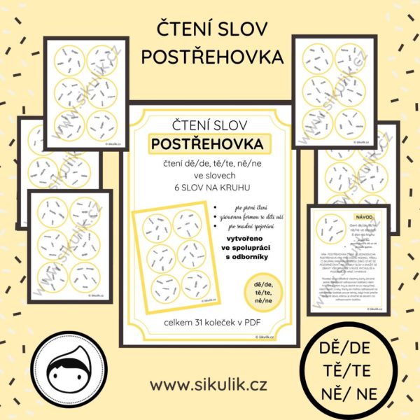 ČTENÍ SLOV POSTŘEHOVKA - PROCVIČENÍ ČTENÍ DĚ/ TĚ/ NĚ VE SLOVECH